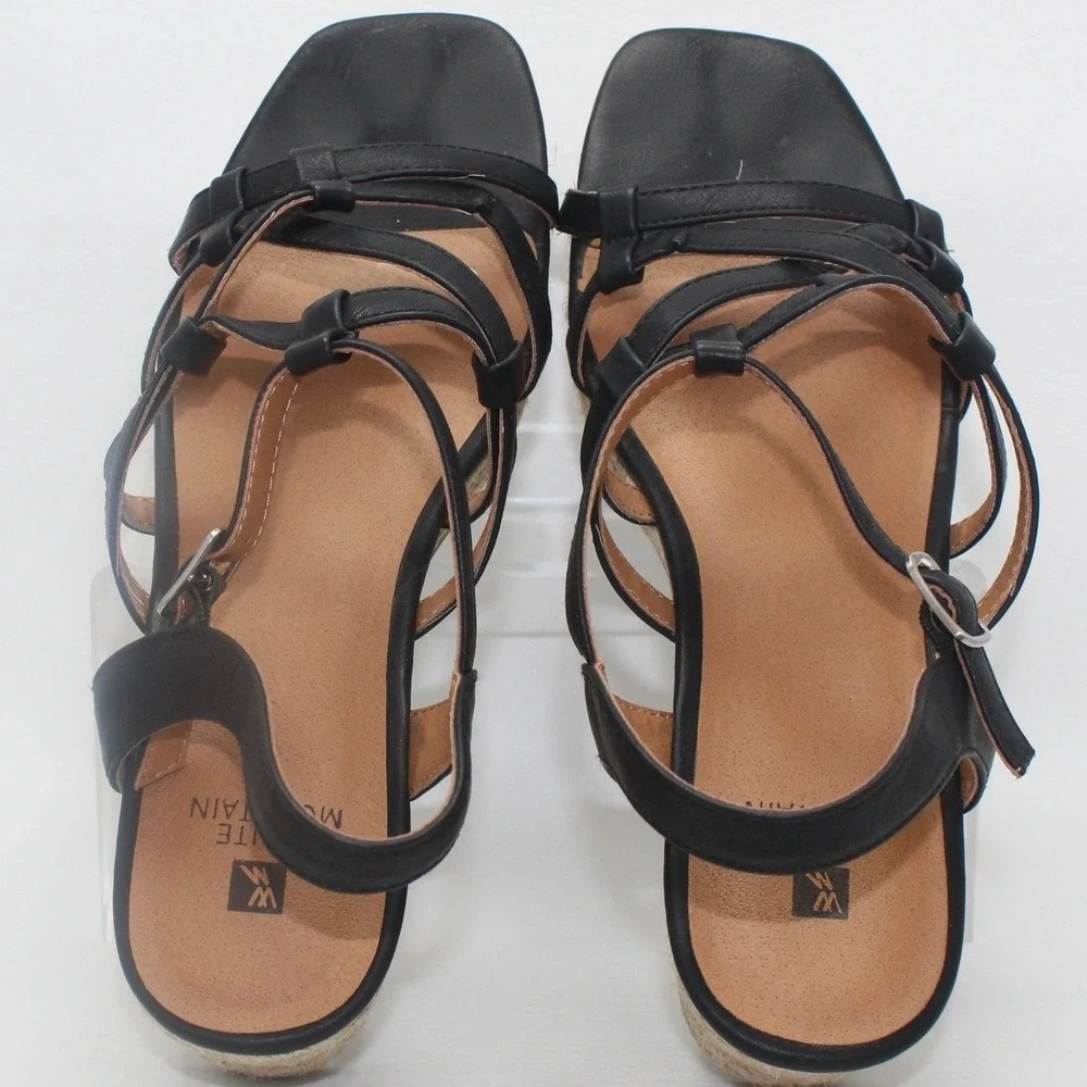 White Mountain Swayze Black Strappy Espadrille Wedge Sandals Womens 10M‎